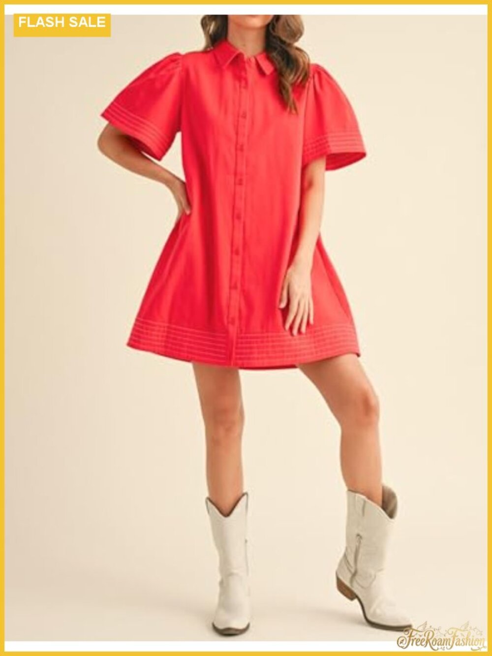 Women's Short Sleeve Button Down Mini Shirt Dress with Pockets - Picture 5 of 6